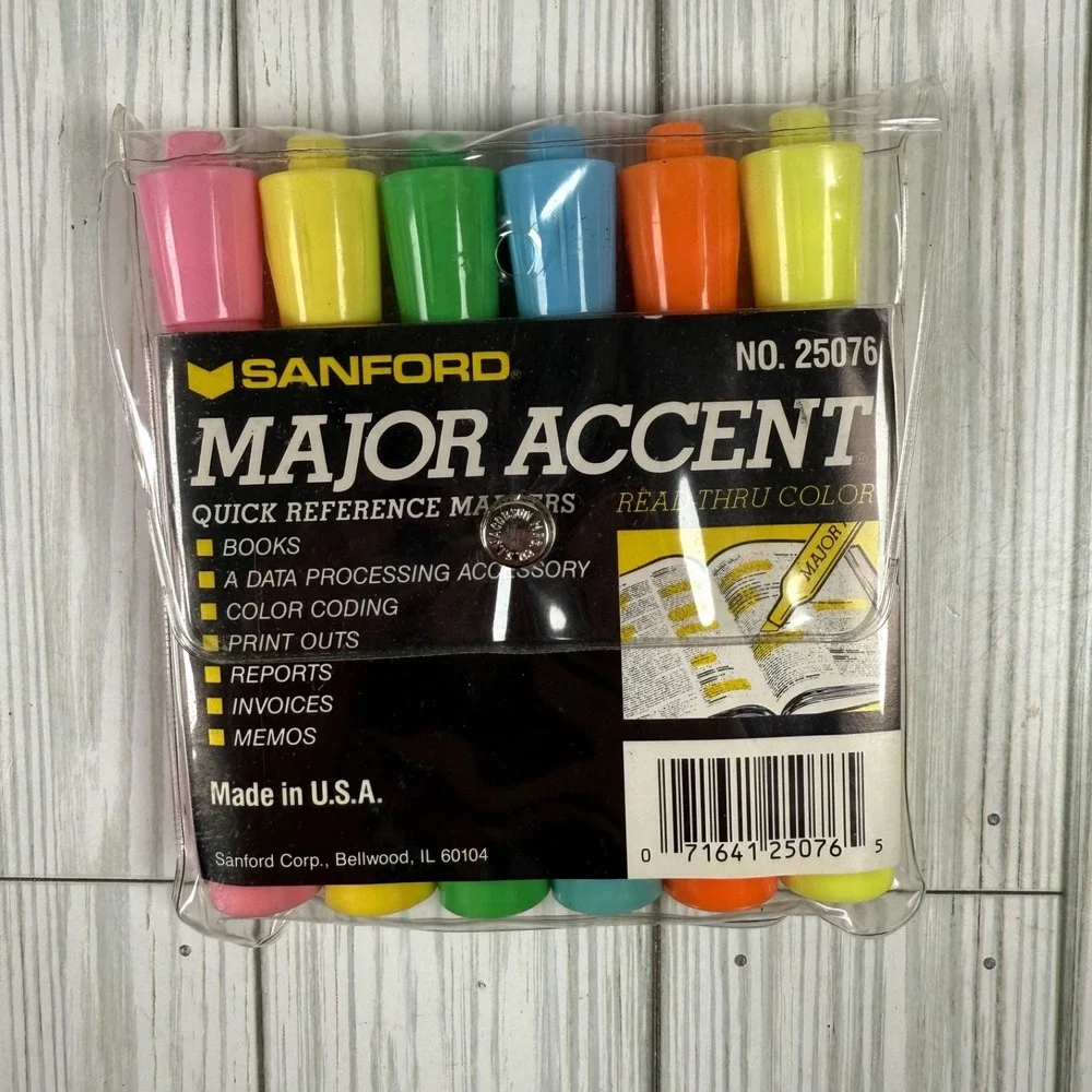 NIP VINTAGE NOS SANFORD MAJOR ACCENT HIGHLIGHTER MARKERS 5 PACK CHISEL TIP 25076